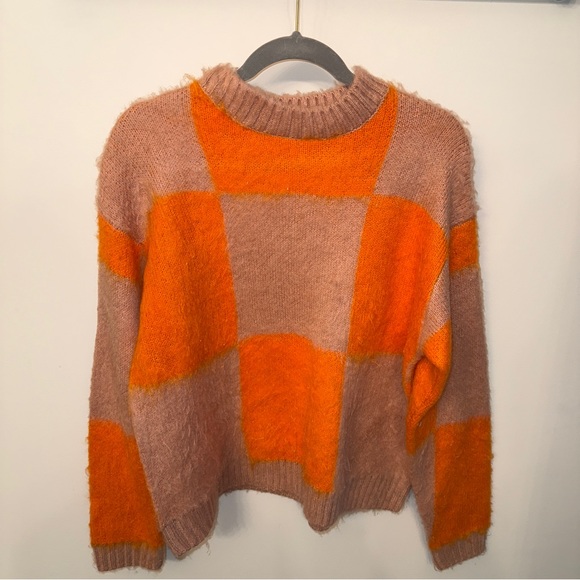 ASOS Orange and Brown Crew Neck Sweater with Color-Block Design - Picture 1 of 2